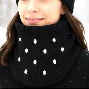 Danier Black Knit Rhinestone Snood Neck Warmer Rare Cozy Winter Cowl